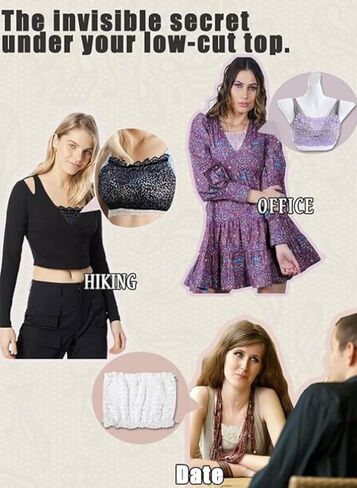 7Pcs Lace Cleavage Cover Up for Low Neckline,Modesty Panel for Women,Clip On Mock Camisole Snap to Bra Insert in Saudi Arabia