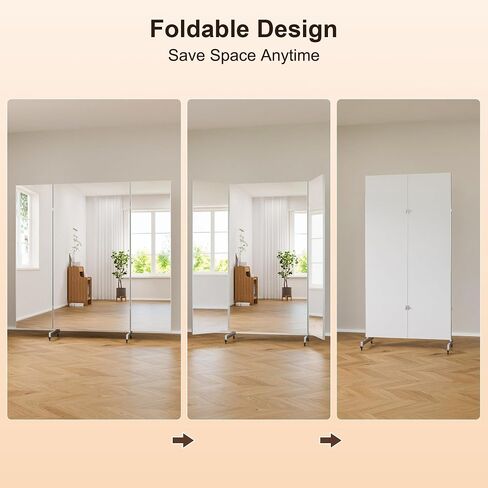 brisafe 67"x55" Folding Mirror with Wheels, 3-Panel Full Length Wall Mirror, Space-Saving Design, Shatterproof Nano Material, Portable Floor Mirror for Gym, Dance Studio, Home, Commercial Use, Silver in Saudi Arabia