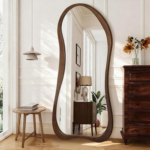 AAZZKANG Full Length Mirror with Retro Wood Framed Irregular Floor Mirrors Large 71"x32" Asymmetrical for Bedroom Living Room Entryway Dressing Room Wall Mounted in Kuwait