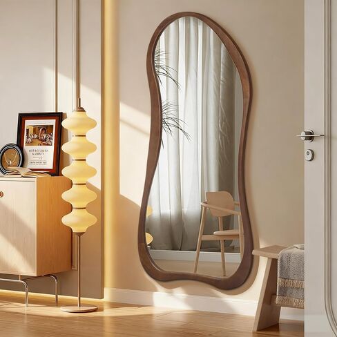 AAZZKANG Full Length Mirror with Retro Wood Framed Irregular Floor Mirrors Large 71"x32" Asymmetrical for Bedroom Living Room Entryway Dressing Room Wall Mounted in Kuwait