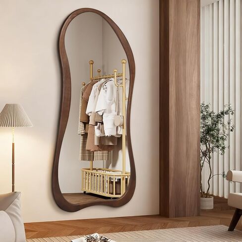AAZZKANG Full Length Mirror with Retro Wood Framed Irregular Floor Mirrors Large 71"x32" Asymmetrical for Bedroom Living Room Entryway Dressing Room Wall Mounted in Kuwait