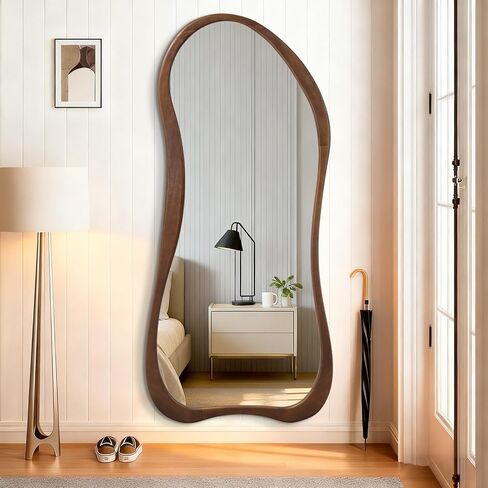 AAZZKANG Full Length Mirror with Retro Wood Framed Irregular Floor Mirrors Large 71"x32" Asymmetrical for Bedroom Living Room Entryway Dressing Room Wall Mounted in Kuwait