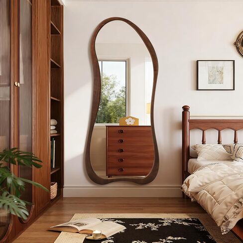AAZZKANG Full Length Mirror with Retro Wood Framed Irregular Floor Mirrors Large 71"x32" Asymmetrical for Bedroom Living Room Entryway Dressing Room Wall Mounted in Kuwait