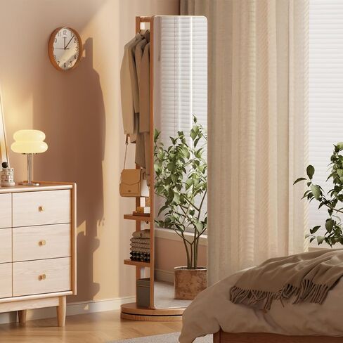 Muwuele Solid Wood Rotary Full Length Mirror Coat Rack, 69" x 20" Oversize Standing Mirror Full Length, Floor Mirror for Bedroom, Living Room, Entryway (Natural) in Saudi Arabia