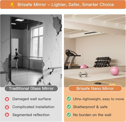 brisafe 2PCS 79"x47" Ultra-Light Wall Mirror for Home Gym & Yoga Studio, 9.9LB Shatterproof Full-Length Mirror with 0.04mm Nano Film, Easy Installation & Commercial Use (60% Insurance Savings) in Saudi Arabia