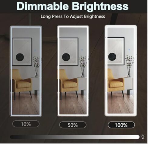 LED Full Length Mirror, 64"x21" Lighted Floor Mirror with Stand, 3-Color Dimmable Lighting, Wall Mounted Full Body Vanity Mirror for Bedroom, Dressing Room, Home Décor in Saudi Arabia