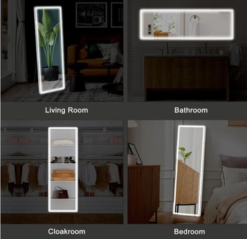 LED Full Length Mirror, 64"x21" Lighted Floor Mirror with Stand, 3-Color Dimmable Lighting, Wall Mounted Full Body Vanity Mirror for Bedroom, Dressing Room, Home Décor in Saudi Arabia