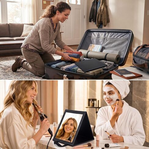 Novabright 3-Panel Over The Door Full Length Mirror, Foldable Hanging Acrylic Body/Makeup Mirror with Height Adjustable Hook for Bedroom Closet Bathroom, Dance Travel Camping (Black) in Saudi Arabia