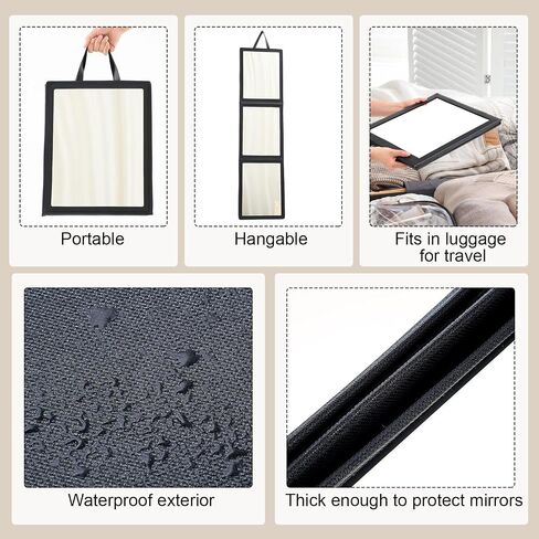 Novabright 3-Panel Over The Door Full Length Mirror, Foldable Hanging Acrylic Body/Makeup Mirror with Height Adjustable Hook for Bedroom Closet Bathroom, Dance Travel Camping (Black) in Saudi Arabia