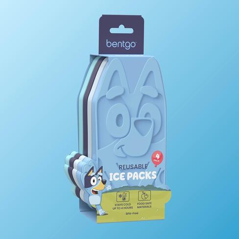 عبوات ثلج Bentgo + BLUEY قابلة لإعادة الاستخدام - عبوات ثلج رفيعة سريعة التجميد لصناديق الغداء وحقائب الغداء والمبردات - عبوات متعددة الألوان من 4 قطع (أزرق) in Kuwait