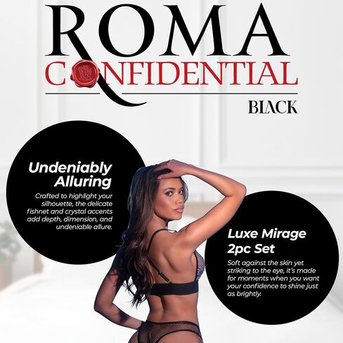 Sexy Lingerie For Women Roma Luxe Mirage 2 Piece Bralette and Panty Set Rhinestone Lingerie Bra & Thong in Fishnet Lace in Saudi Arabia