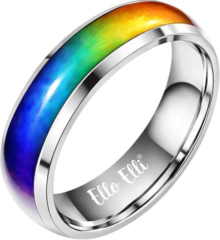 Ello Elli Mood Ring, 6mm Stainless Steel Comfort Fit Band, Color Changing Ring for Men and Women, Multi Color in Kuwait