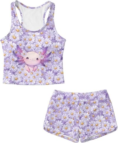 Girls Swimsuit 2 Piece Tankini Swimsuits Cute Bathing Suit Tank Top and Shorts Tankini Set 6-15T in Saudi Arabia