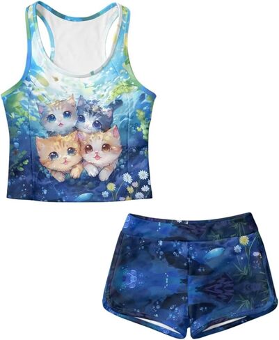 الفتيات ملابس السباحة 2 قطعة Tankini المايوه لطيف ثوب السباحة تانك الأعلى والسراويل Tankini مجموعة 6-15T in Kuwait