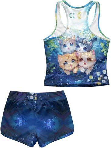الفتيات ملابس السباحة 2 قطعة Tankini المايوه لطيف ثوب السباحة تانك الأعلى والسراويل Tankini مجموعة 6-15T in Kuwait