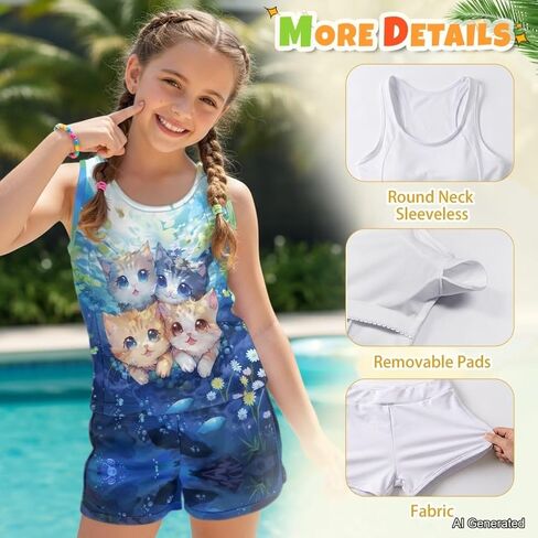 الفتيات ملابس السباحة 2 قطعة Tankini المايوه لطيف ثوب السباحة تانك الأعلى والسراويل Tankini مجموعة 6-15T in Kuwait