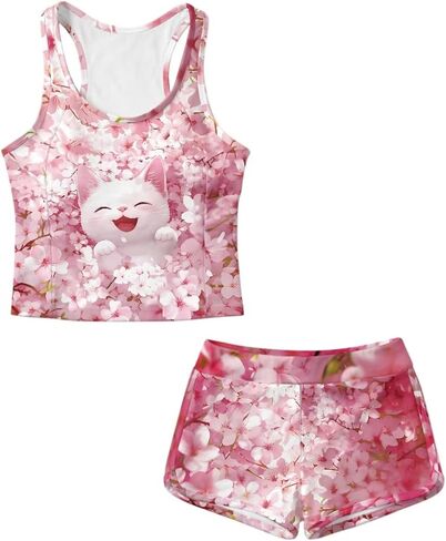 الفتيات ملابس السباحة 2 قطعة Tankini المايوه لطيف ثوب السباحة تانك الأعلى والسراويل Tankini مجموعة 6-15T in Kuwait