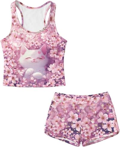 الفتيات ملابس السباحة 2 قطعة Tankini المايوه لطيف ثوب السباحة تانك الأعلى والسراويل Tankini مجموعة 6-15T in Kuwait