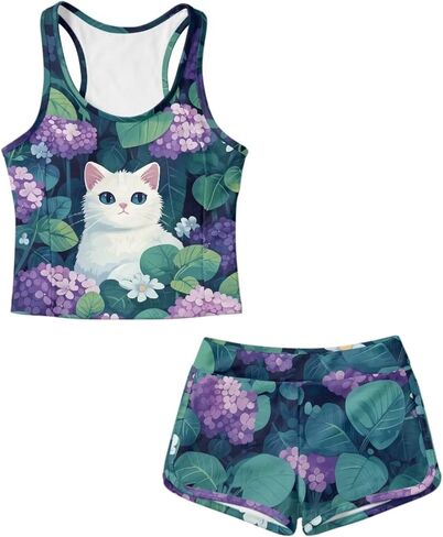 الفتيات ملابس السباحة 2 قطعة Tankini المايوه لطيف ثوب السباحة تانك الأعلى والسراويل Tankini مجموعة 6-15T in Kuwait