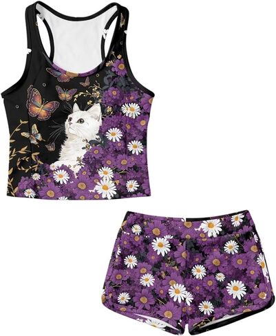 الفتيات ملابس السباحة 2 قطعة Tankini المايوه لطيف ثوب السباحة تانك الأعلى والسراويل Tankini مجموعة 6-15T in Kuwait