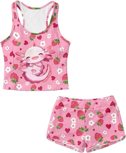 الفتيات ملابس السباحة 2 قطعة Tankini المايوه لطيف ثوب السباحة تانك الأعلى والسراويل Tankini مجموعة 6-15T in Kuwait