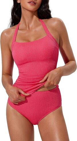 SUUKSESS Women Halter Tankini Swimsuits Tummy Control Two Piece Bathing Suits in Kuwait