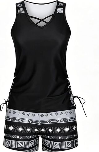 Plus Size Women's Tummy Control Tankini Set with Built-in Bra – Flattering Boho Swimwear with Shorts, Quick-Dry in Saudi Arabia