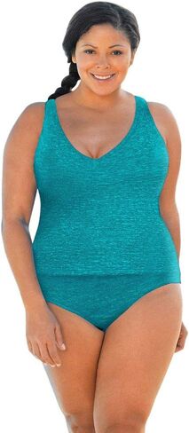 CHLORINE RESISTANT KRINKLE TEXTURED SOLID HIGH BACK PLUS SIZE TANKINI SET in Saudi Arabia
