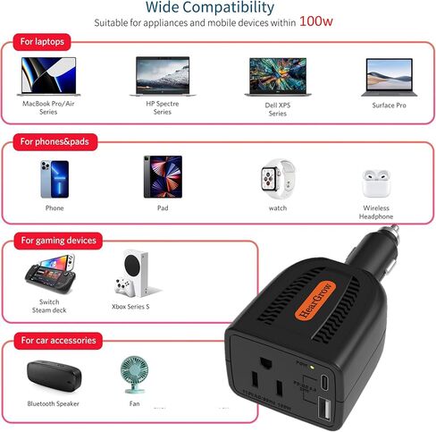 100w Car Power Inverter，ac pd 3.0， Fast Charging (Black) in Saudi Arabia