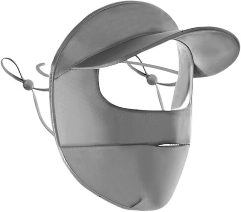 ISOLAY UPF 50+ Unisex Breathable Cooling Face Cover UV Protection Thin Three-Dimensional Eye Protection Ice Silk (Hooded Short Dark Gray,US,Alpha,Medium,Regular,Regular) in Saudi Arabia