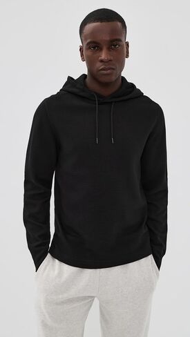 REIGNING CHAMP Men's Lightweight Waffle Standard Hoodie, Black, L in Kuwait