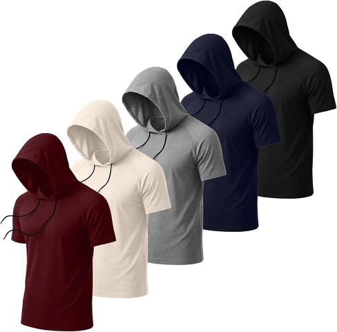 أغسطس Alley 5 Pack رجالية كبيرة وطويلة هوديس قصيرة الأكمام البلوز فضفاضة تناسب تجريب القمم قمصان البلوفرات غير رسمية الصيف in Kuwait