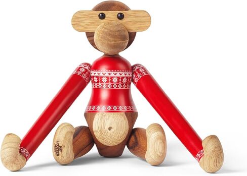 Kay Bojesen Monkey Small Monkey Christmas Sweater 2024 Wooden Figurine, Teak/Limba, 7.3" H, Gift Box Included in Saudi Arabia