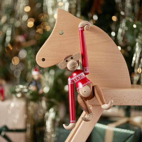 Kay Bojesen Monkey Small Monkey Christmas Sweater 2024 Wooden Figurine, Teak/Limba, 7.3" H, Gift Box Included in Saudi Arabia