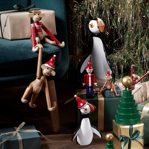 Kay Bojesen Monkey Small Monkey Christmas Sweater 2024 Wooden Figurine, Teak/Limba, 7.3" H, Gift Box Included in Saudi Arabia