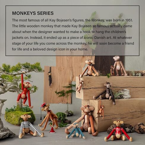 Kay Bojesen Monkey Small Monkey Christmas Sweater 2024 Wooden Figurine, Teak/Limba, 7.3" H, Gift Box Included in Saudi Arabia