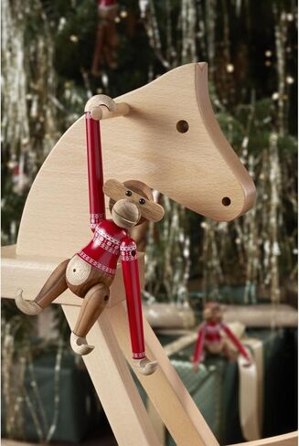 Kay Bojesen Monkey Small Monkey Christmas Sweater 2024 Wooden Figurine, Teak/Limba, 7.3" H, Gift Box Included in Saudi Arabia