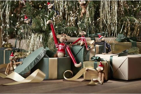 Kay Bojesen Monkey Small Monkey Christmas Sweater 2024 Wooden Figurine, Teak/Limba, 7.3" H, Gift Box Included in Saudi Arabia