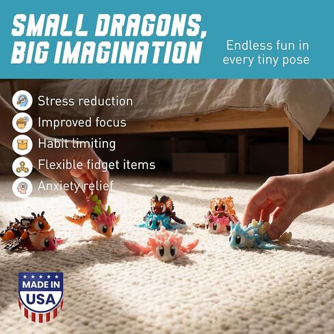 مجموعة Mini Flexi Dragons مكونة من 8 مجسمات مفصلية قابلة لاتخاذ الوضعيات، ألوان خيالية متنوعة in Kuwait