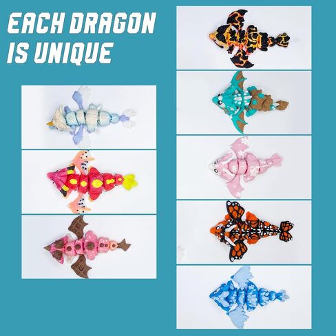 مجموعة Mini Flexi Dragons مكونة من 8 مجسمات مفصلية قابلة لاتخاذ الوضعيات، ألوان خيالية متنوعة in Kuwait