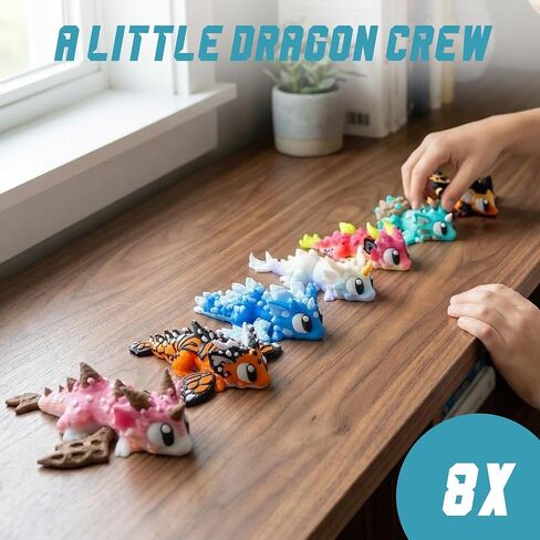 مجموعة Mini Flexi Dragons مكونة من 8 مجسمات مفصلية قابلة لاتخاذ الوضعيات، ألوان خيالية متنوعة in Kuwait
