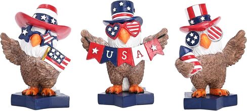 Valery Madelyn 4th of July Decorations Memorial Day Bald Eagle Decor, 3Pcs USA Eagle Statue Red White and Blue Decorations, Patriotic Independence Day USA 250th Anniversary Americana Home Decor 3" in Kuwait
