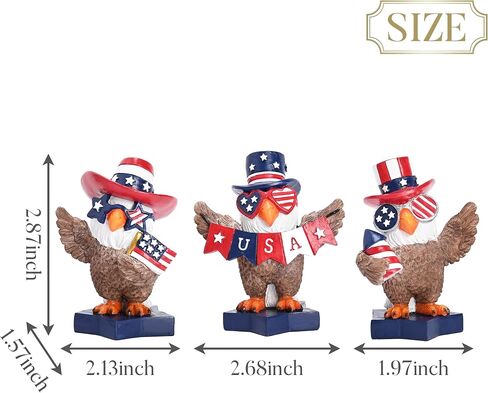 Valery Madelyn 4th of July Decorations Memorial Day Bald Eagle Decor, 3Pcs USA Eagle Statue Red White and Blue Decorations, Patriotic Independence Day USA 250th Anniversary Americana Home Decor 3" in Kuwait