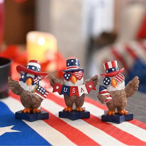 Valery Madelyn 4th of July Decorations Memorial Day Bald Eagle Decor, 3Pcs USA Eagle Statue Red White and Blue Decorations, Patriotic Independence Day USA 250th Anniversary Americana Home Decor 3" in Kuwait
