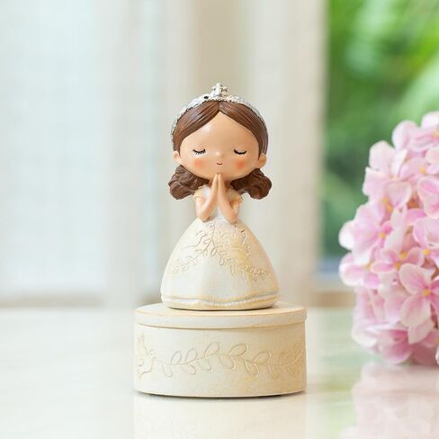 First Communion Gift Set for Girls - Resin Prayer Girl Figurine with Dove & Olive Branch Design, White Religious Keepsake Statue, Pearl Necklace Cross Pendant, Gift Box Set with Inspirational Message in Saudi Arabia