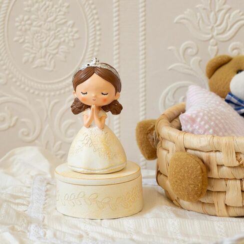 First Communion Gift Set for Girls - Resin Prayer Girl Figurine with Dove & Olive Branch Design, White Religious Keepsake Statue, Pearl Necklace Cross Pendant, Gift Box Set with Inspirational Message in Saudi Arabia