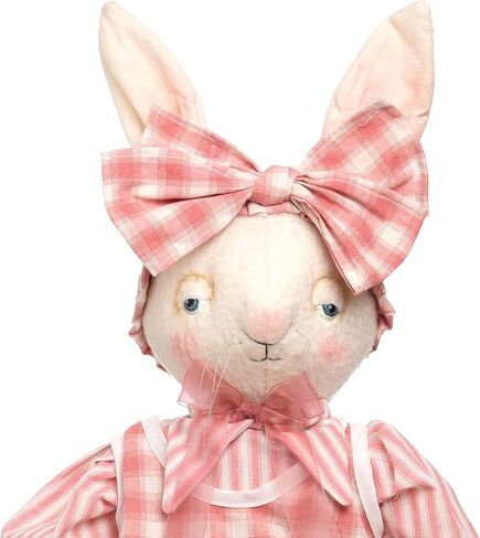 GALLERIE II Ally Bunny Easter Plaid Dress Gathered Traditions Joe Spencer Soft Figurine w/Carrot Spring Springtime Home Living Room Sofa Couch Fireplace Mantle End Table Decor Decoration Large Pink in Saudi Arabia