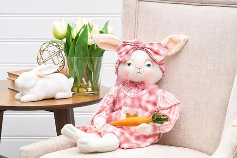 GALLERIE II Ally Bunny Easter Plaid Dress Gathered Traditions Joe Spencer Soft Figurine w/Carrot Spring Springtime Home Living Room Sofa Couch Fireplace Mantle End Table Decor Decoration Large Pink in Saudi Arabia