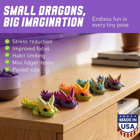 Mini Tadling Crystal Dragons Set of 5 Assorted Matte Collector Figures, Organic Fantasy Shapes in Kuwait