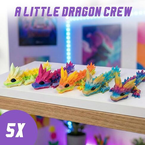 Mini Tadling Crystal Dragons Set of 5 Assorted Matte Collector Figures, Organic Fantasy Shapes in Kuwait